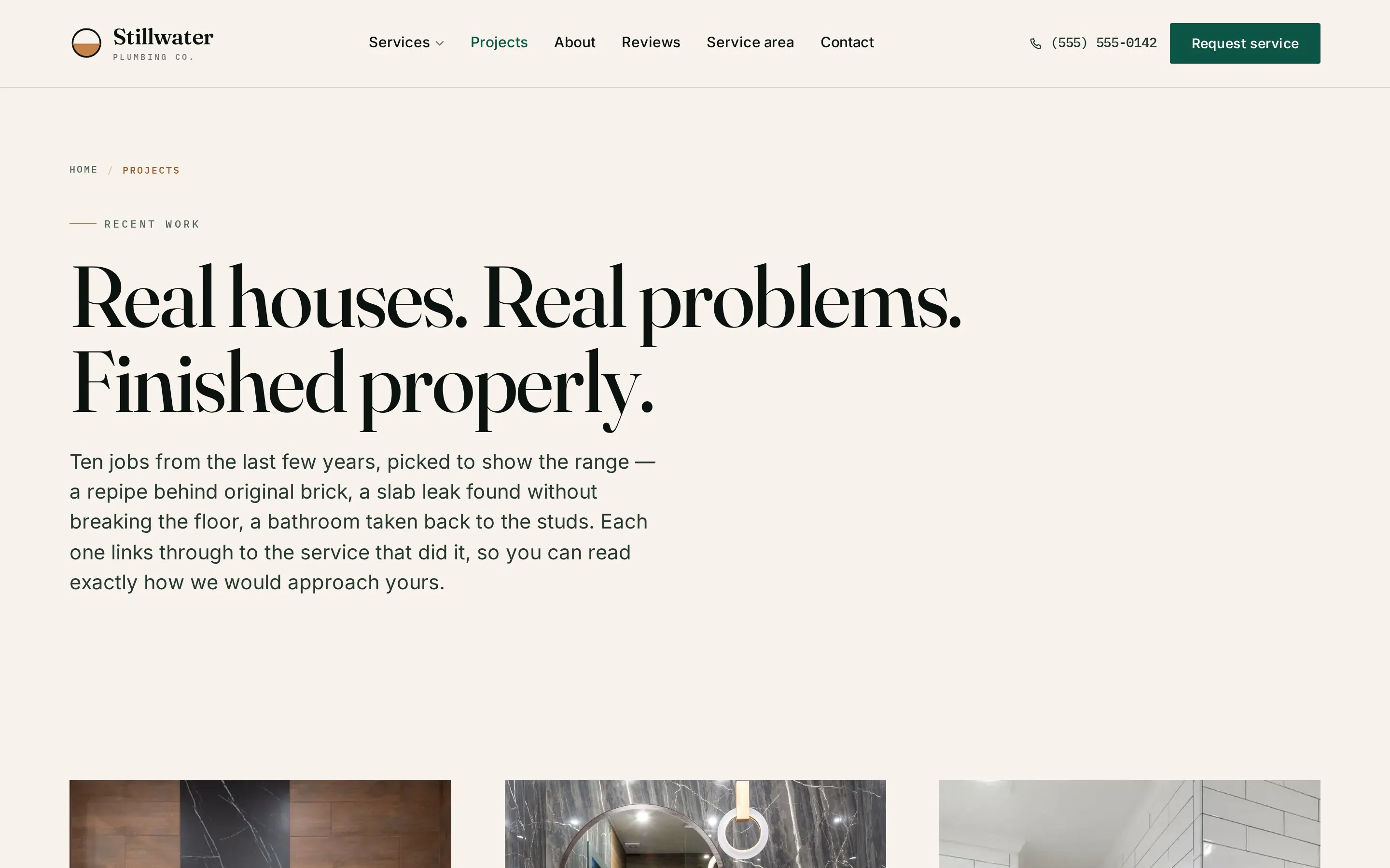 Stillwater Plumbing Co. — projects page, desktop