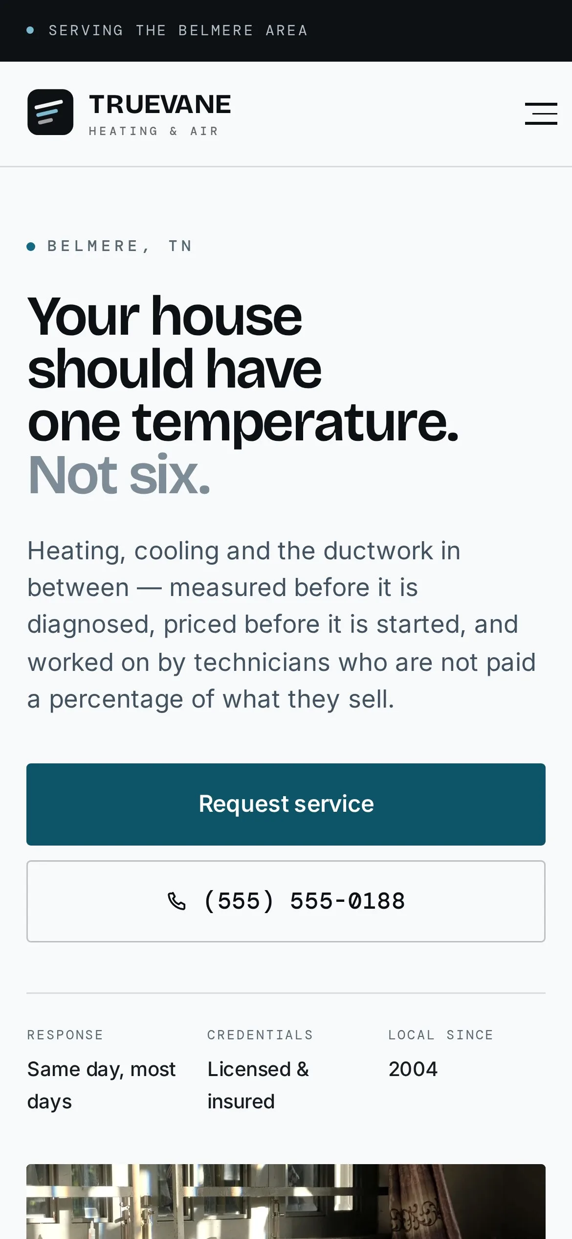 Truevane Heating & Air — homepage, mobile