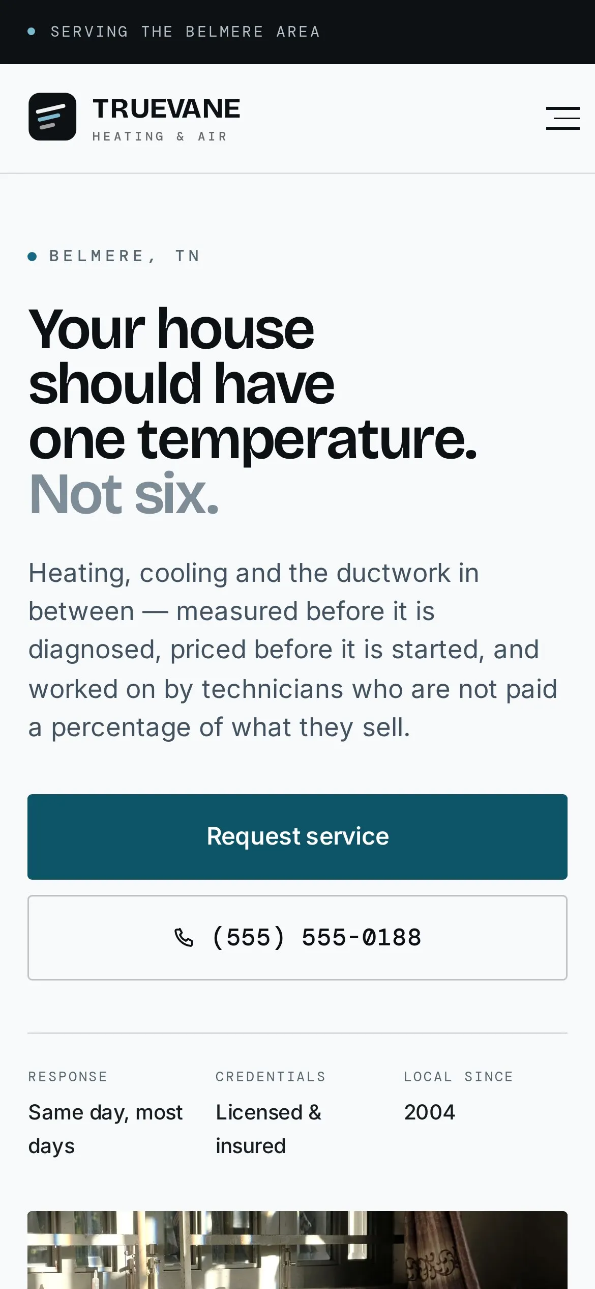 Truevane Heating & Air — homepage, mobile