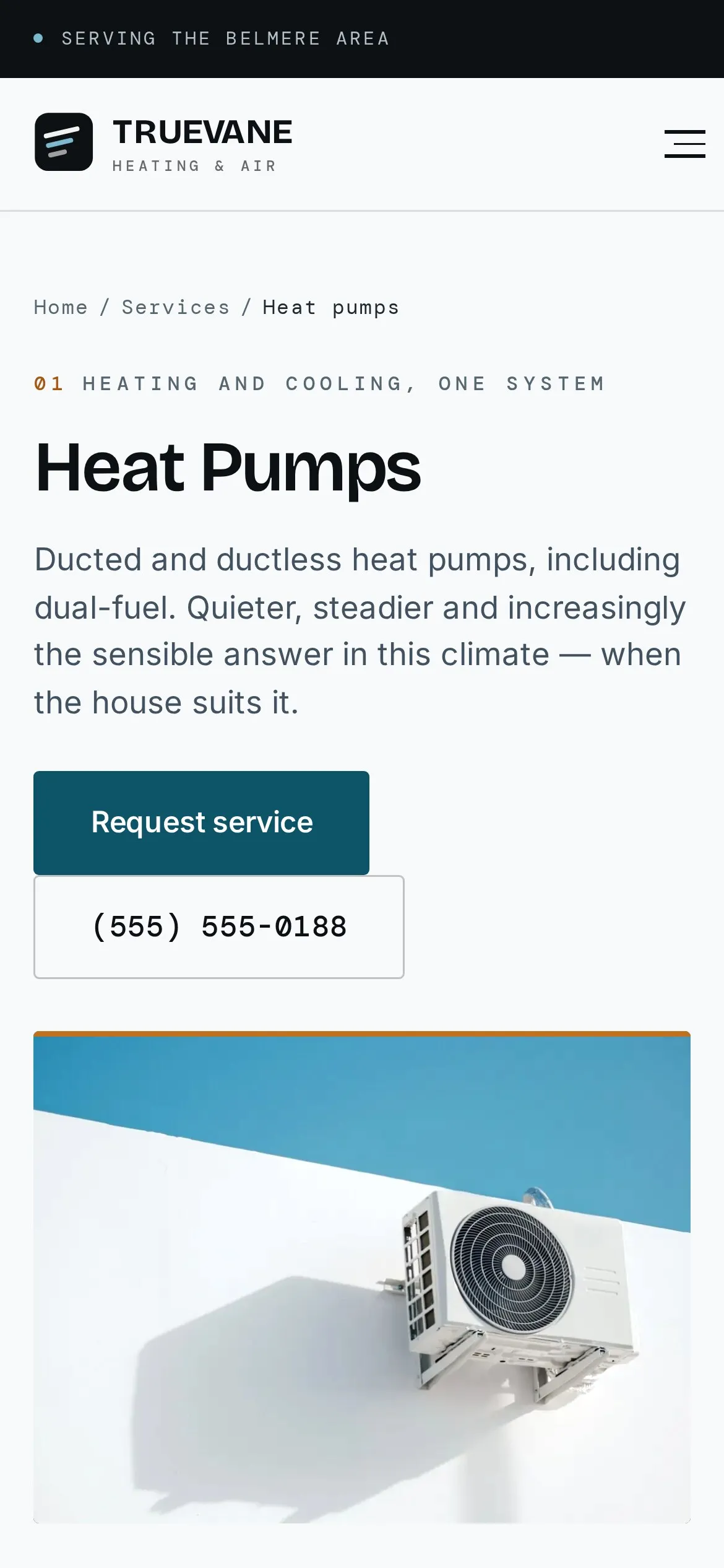 Truevane Heating & Air — service page, mobile