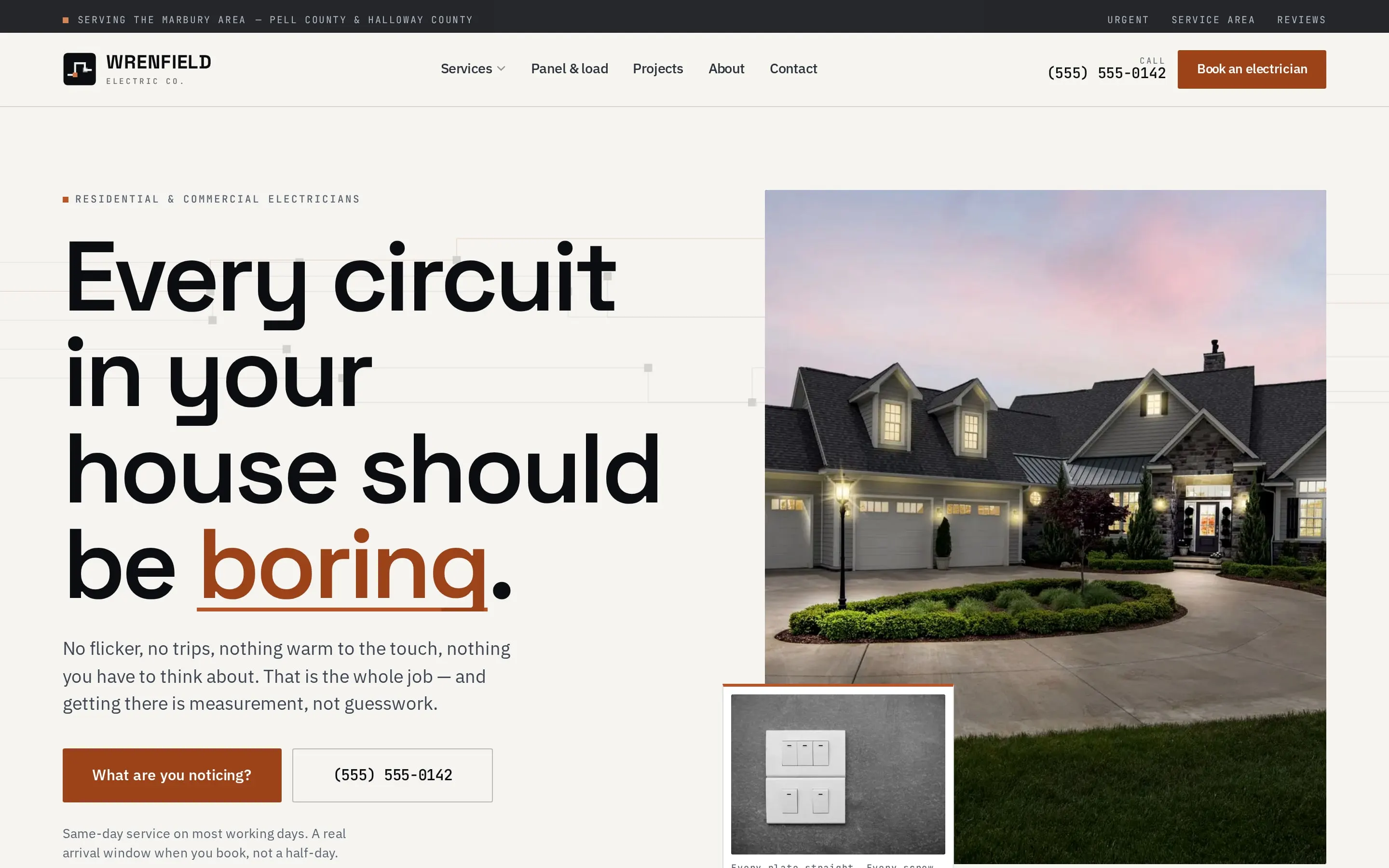 Wrenfield Electric Co. — desktop homepage