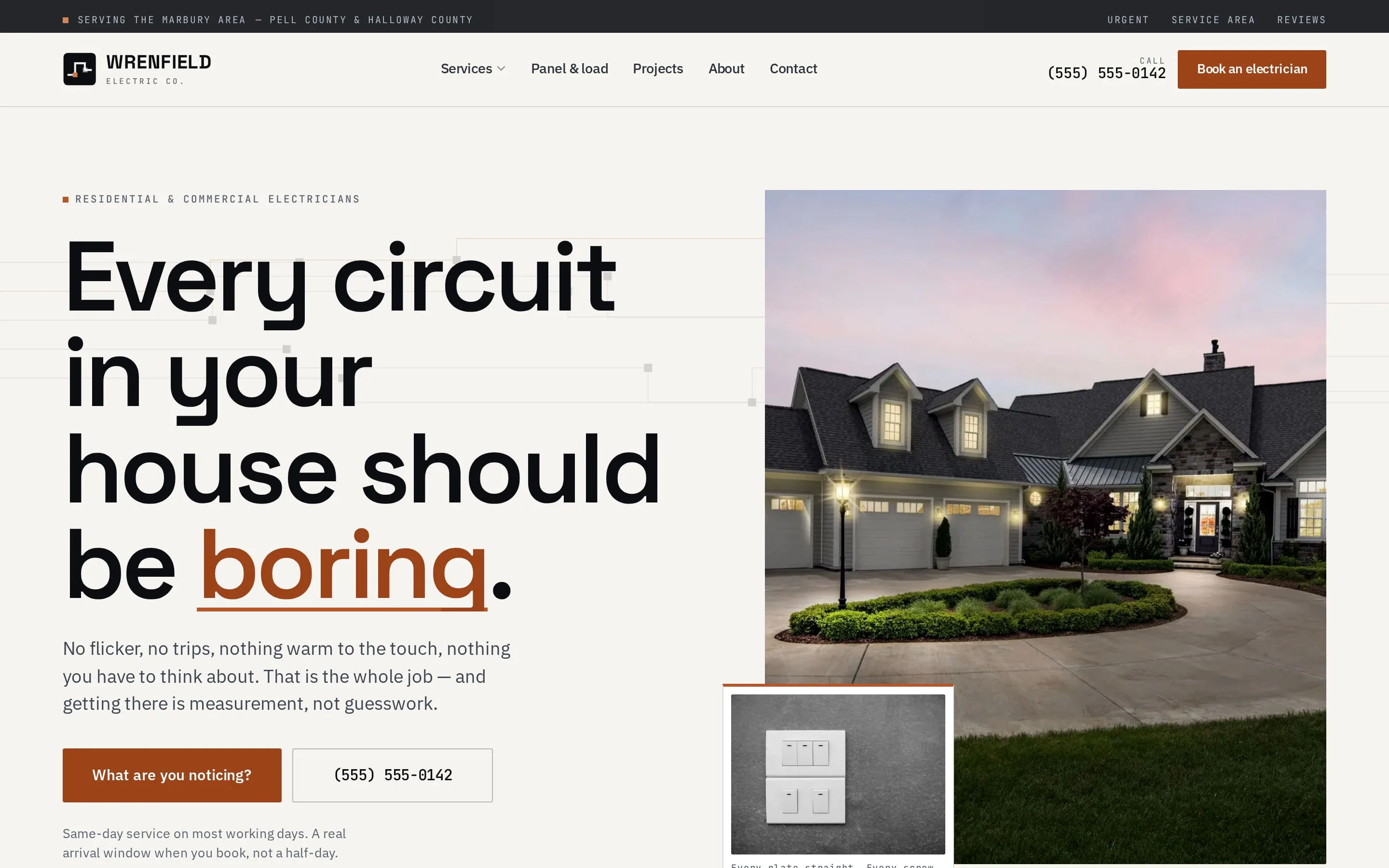 Wrenfield Electric Co. — homepage, desktop