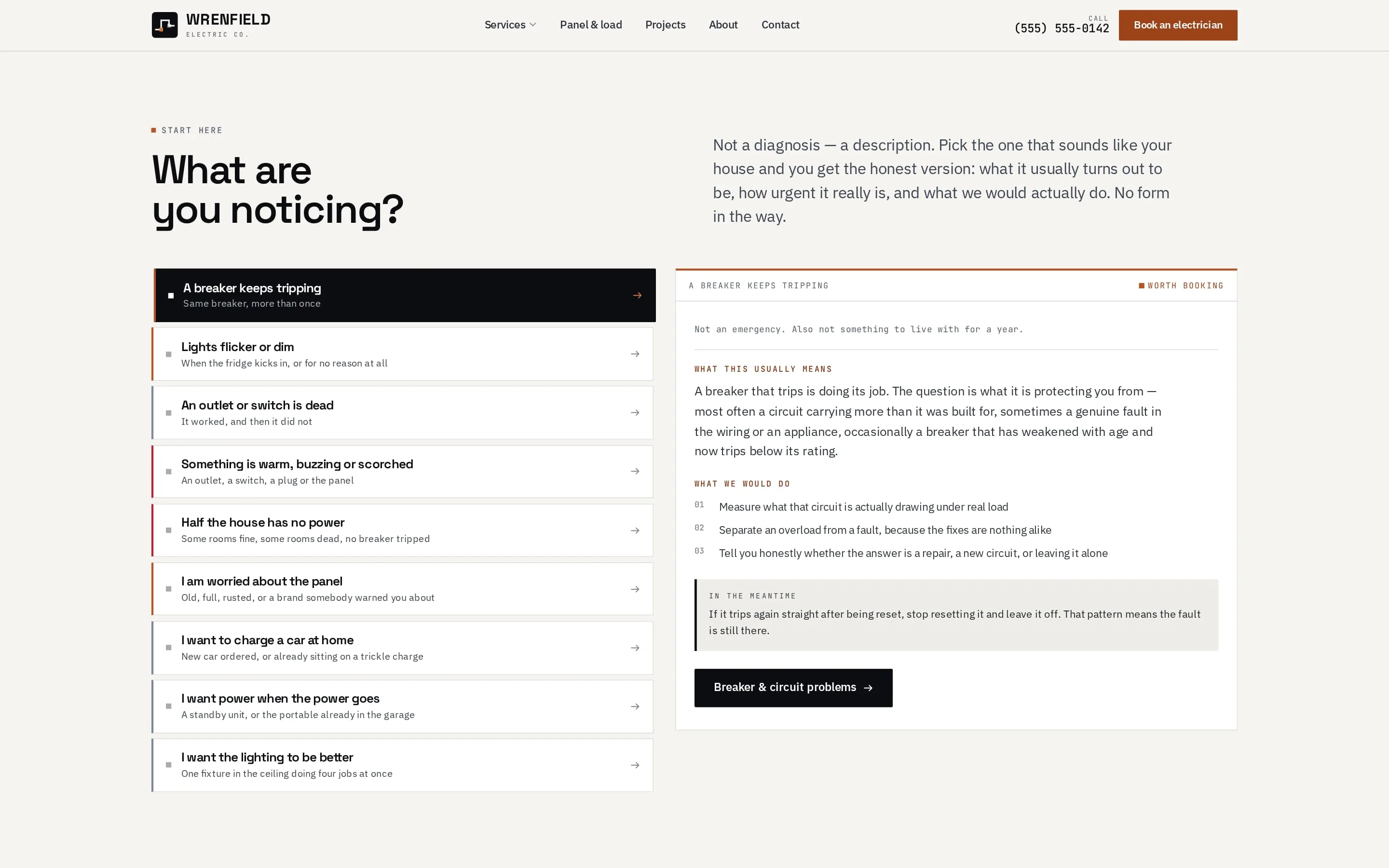 The symptom router — nine observations, each with an honest urgency attached