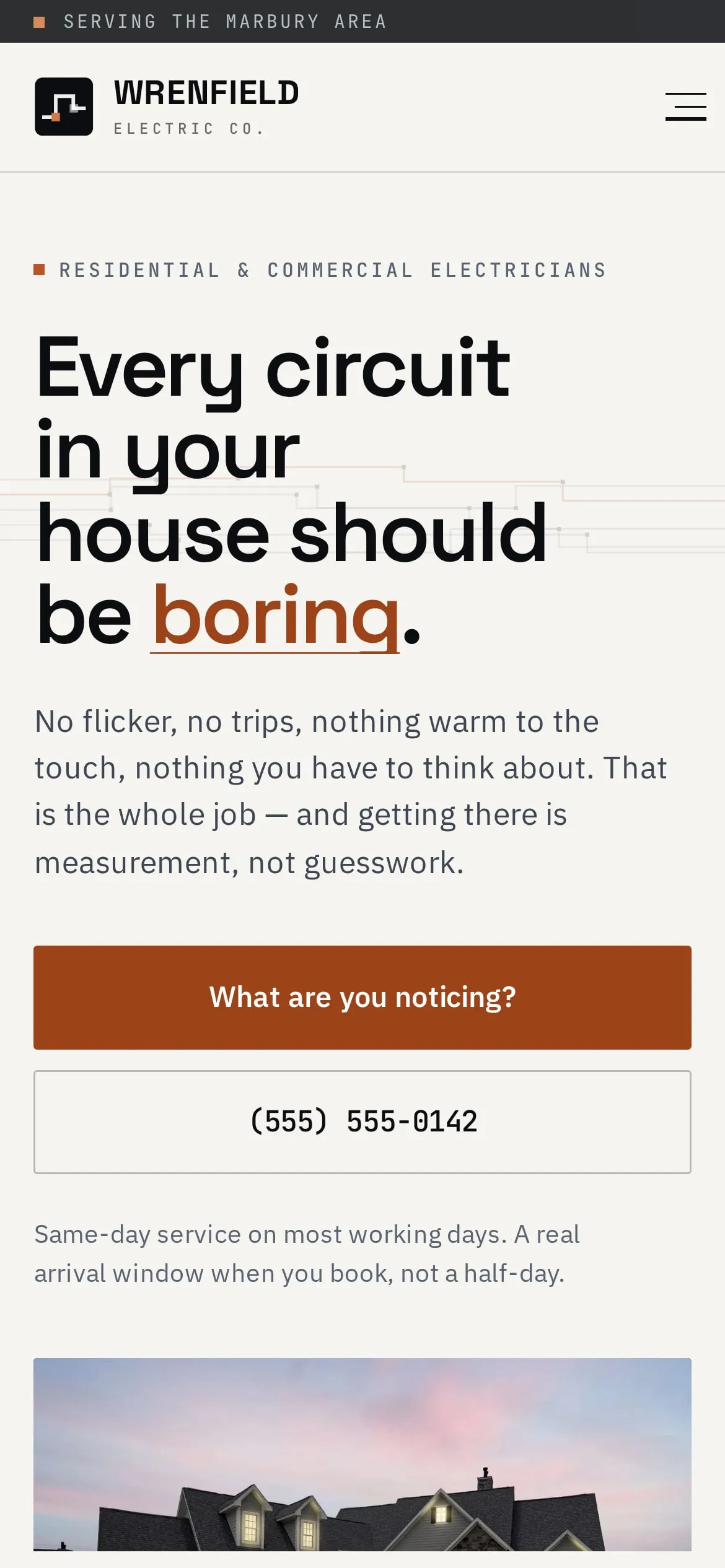 Wrenfield Electric Co. — homepage, mobile