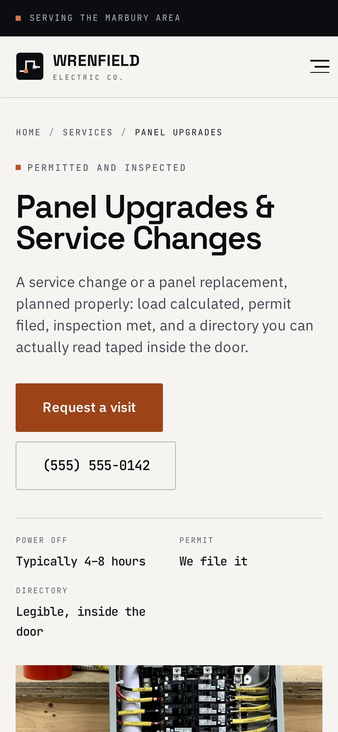 The panel upgrades page on a phone: call first, everything else second